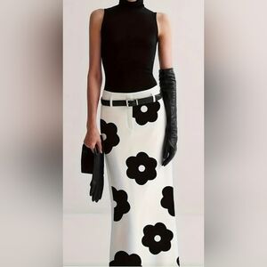 Black on White High Waisted Skirt